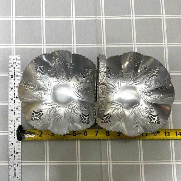 Vtg MCM Hand Wrought Silver Aluminum Farber & Shelvin Double Candy Snack Dish - Picture 4 of 4